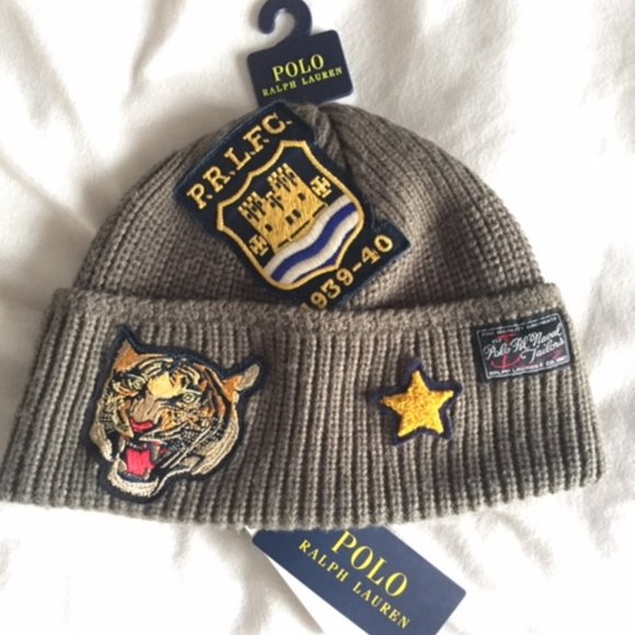 NWT. Polo Ralph Lauren Tiger Patch Naval Tailors Knit Beanie Toque Hat Olive - Picture 1 of 1